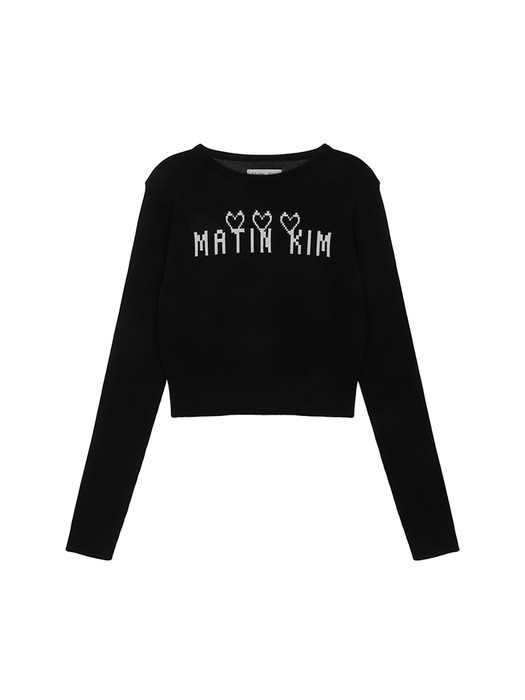 LOGO POINT JACQUARD KNIT CROP TOP IN BLACK