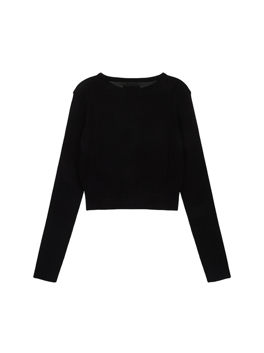 LOGO POINT JACQUARD KNIT CROP TOP IN BLACK