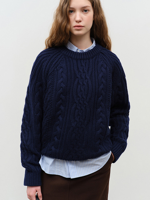 UNISEX CLASSIC FISHERMAN SWEATER NAVY_UDSW4D122N2