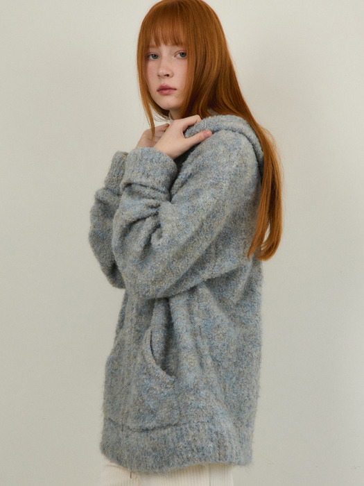 W/Always Boucle Mix Wool Knit Hood Zip-Up 3COLOR