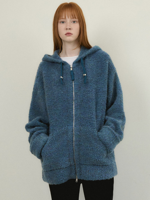 W/Always Boucle Mix Wool Knit Hood Zip-Up 3COLOR