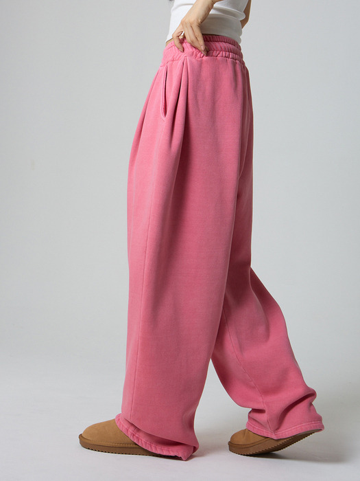 [기모]데일리 투턱 와이드 피그먼트 스웨트 팬츠 핑크_Daily Two Tuck Wide Pigment Sweat Pants Pink