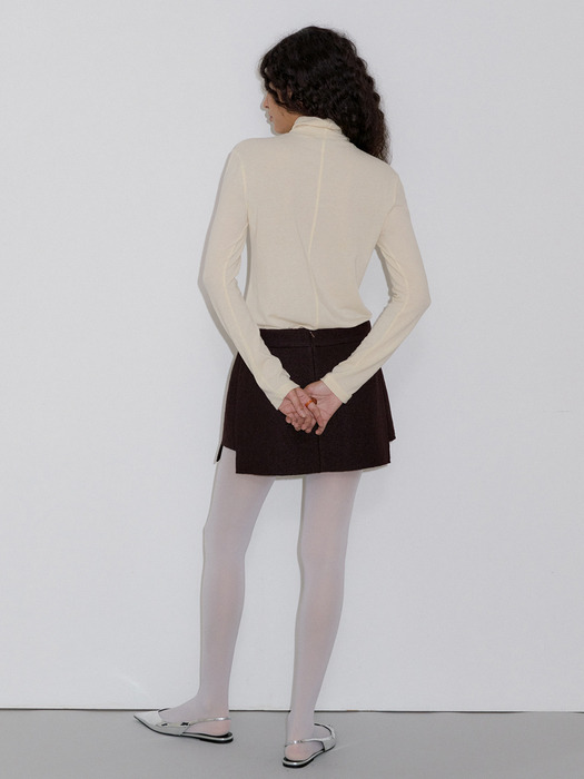 SPANGLE WOOL MINI SKIRT_BROWN