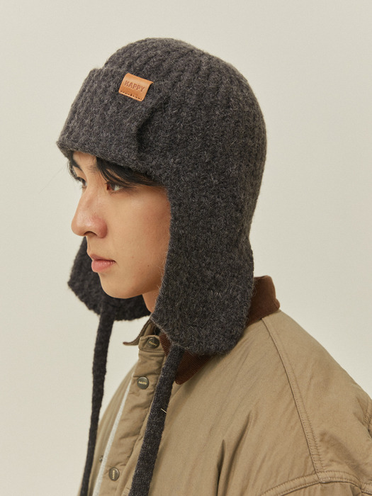 WOOL KNIT TROOPER HAT CHARCOAL