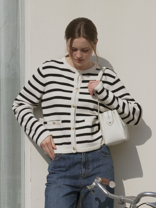 COTTON STRIPE CARDIGAN [IVORY]