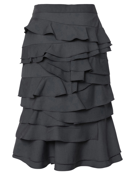 플레어업]Faye Frill Midi Skirt (FL-246_Charcoal)