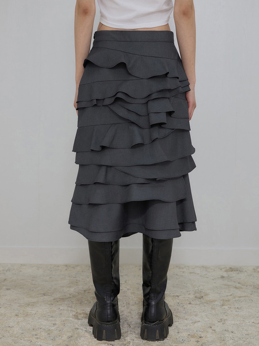 플레어업]Faye Frill Midi Skirt (FL-246_Charcoal)
