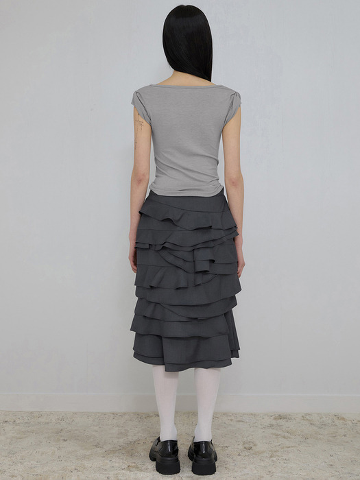 FLAREUP Faye Frill Midi Skirt ブラック 플레어업]Faye Frill Midi Skirt (FL-246_Charcoal)