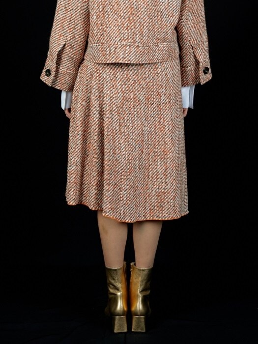 TWEED PLEATED SKIRT_ORANGE