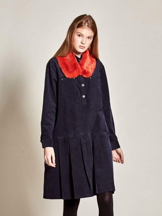 Corduroy Pocket Dress_ Navy