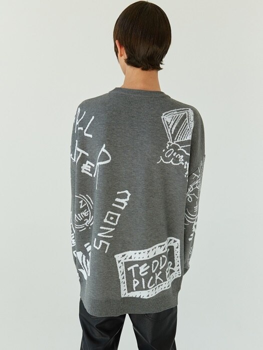 18FW 15 overfit graphic round knit (gray)