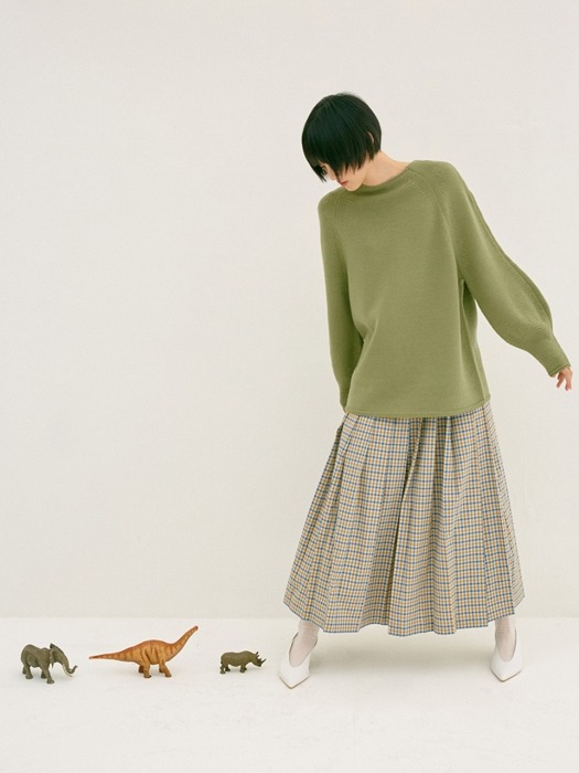 OLIVE CHUNKY WOOL VOLUME SLEEVE KNIT TOP