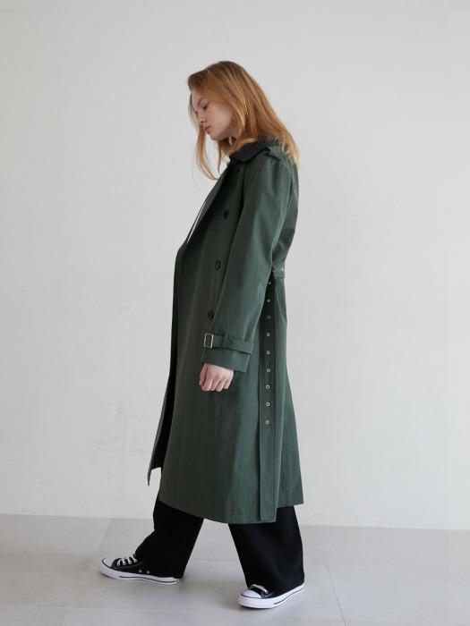 19 SPRING_Moss Green Double-Breasted Trench Coat
