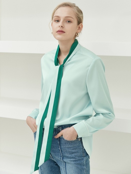 color block tie blouse Green