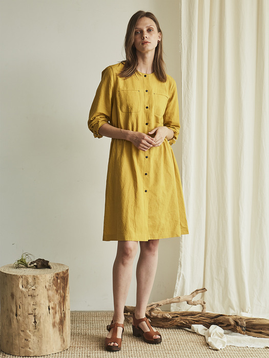 SIMPLE LINEN DRESS_Yellow
