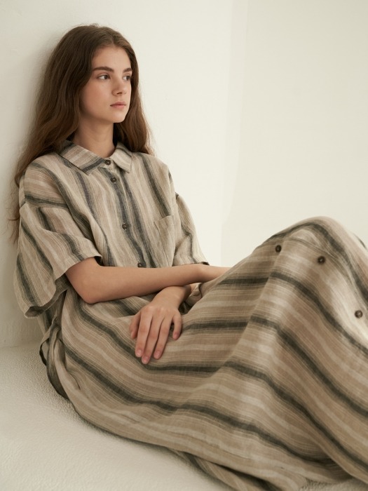 Linen Shirt Dress [Stripe]