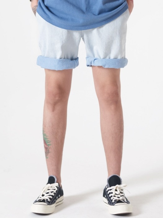 19ss Two-Tone Denim Shorts (Light Blue)