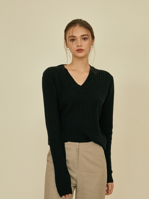 essential v-neck golgi knit[black]