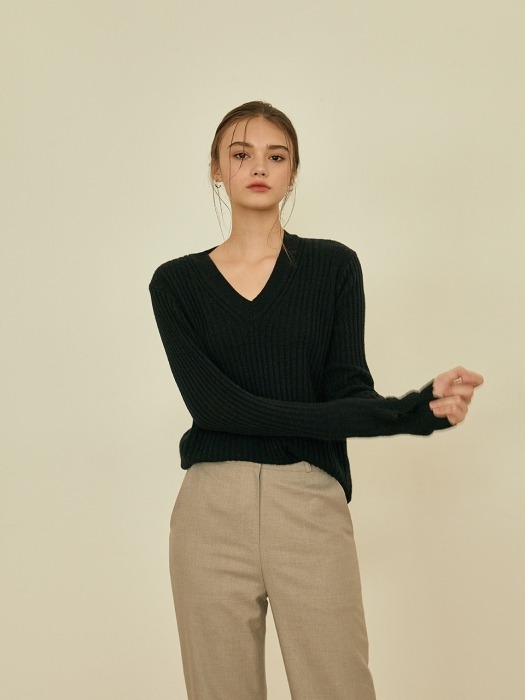 essential v-neck golgi knit[black]