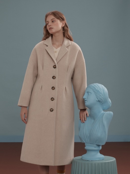 Ivory Long Coat with Button Details