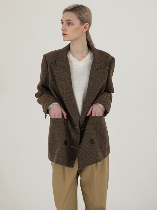 Jacquard Wool Jacket. Brown