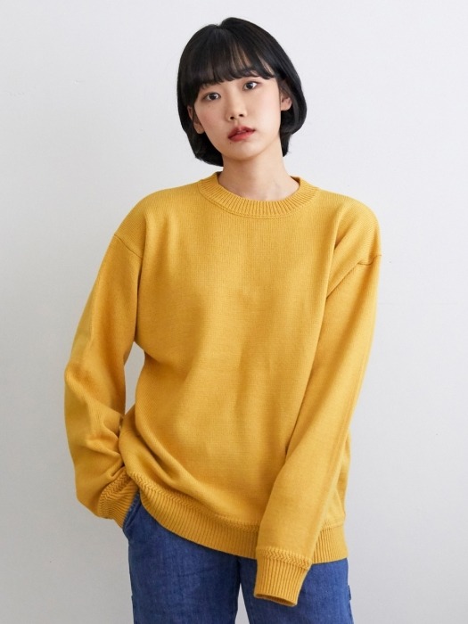 KN058_Urban Wool Round Knit Sweater_Mustard