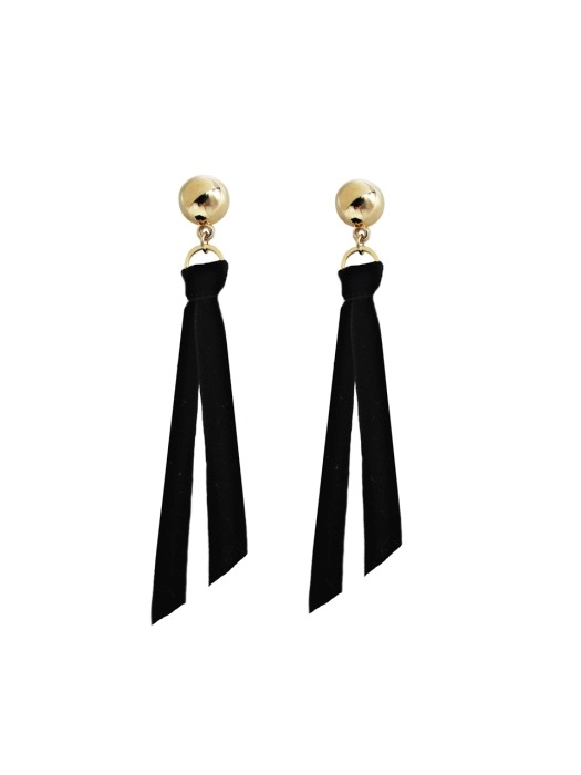 Gold Ball & Velvet Ribbon Earring