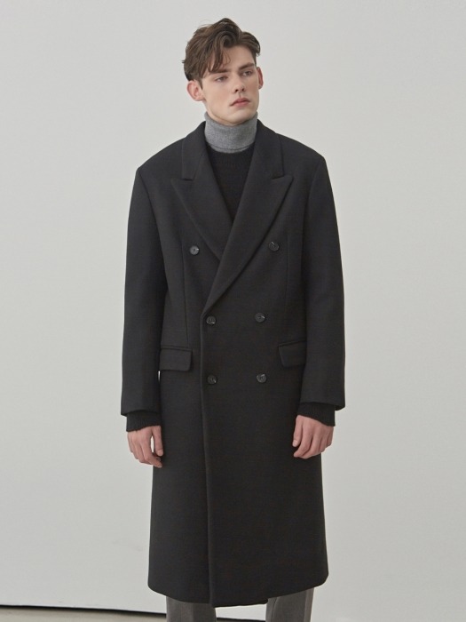 MELT WOOL DOUBLE LONG COAT_BLACK