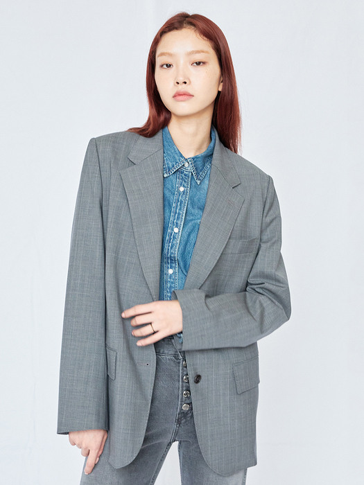 Gray Single Breasted Pin Stripe Jacket