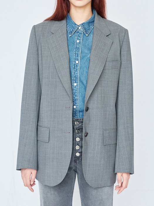 Gray Single Breasted Pin Stripe Jacket