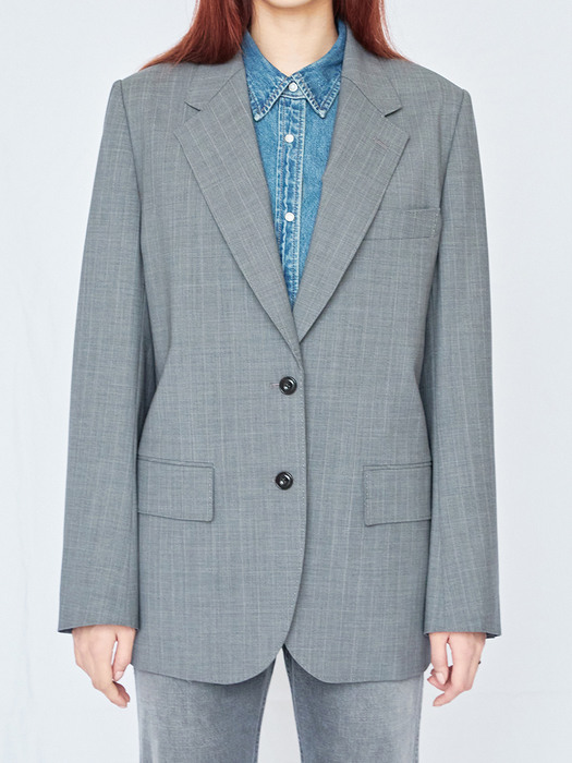 Gray Single Breasted Pin Stripe Jacket