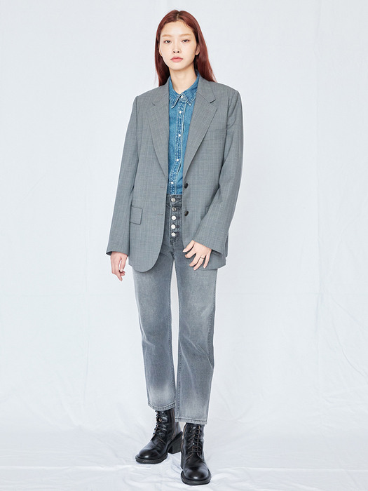 Gray Single Breasted Pin Stripe Jacket