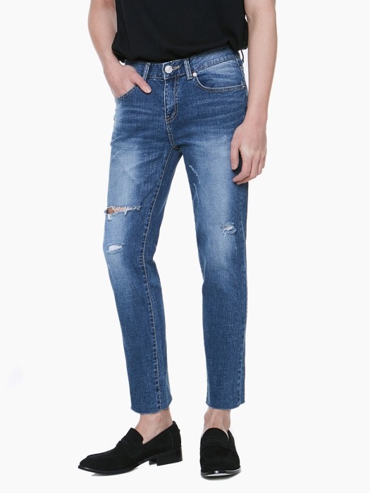 LM031 DAMAGE CROP JEANS