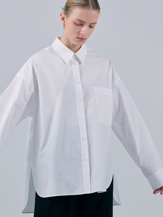 OVERSIZED BIG POCKET COTTON SHIRT - WHITE