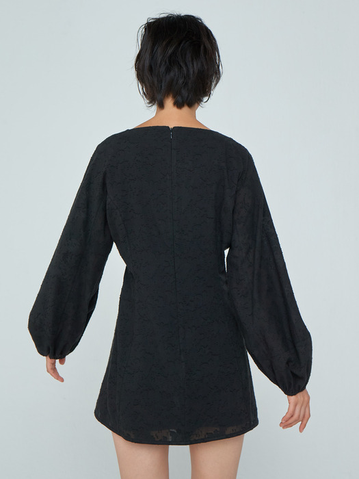 Shirring Sleeve Mini Dress_Black