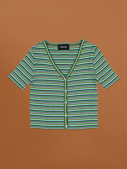 Green Stripe  Crop Short Sleeved Cardigan