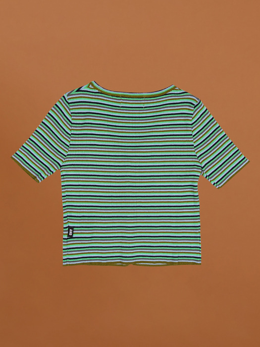 Green Stripe  Crop Short Sleeved Cardigan