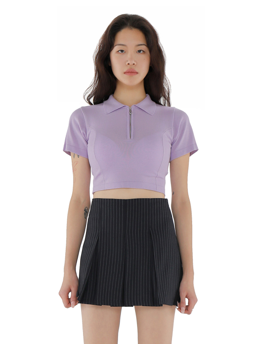 C KNITTED POLO TOP_LIGHT VIOLET