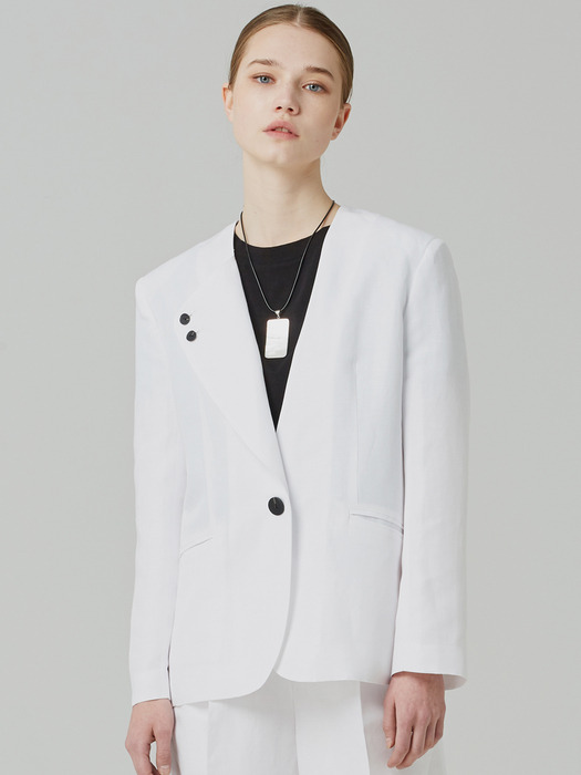 SINGLE-LAPELED LINEN JACKET_WHITE