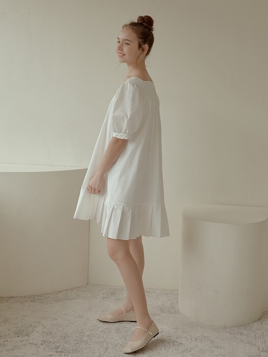 Puff Pleats Mini Dress[White]