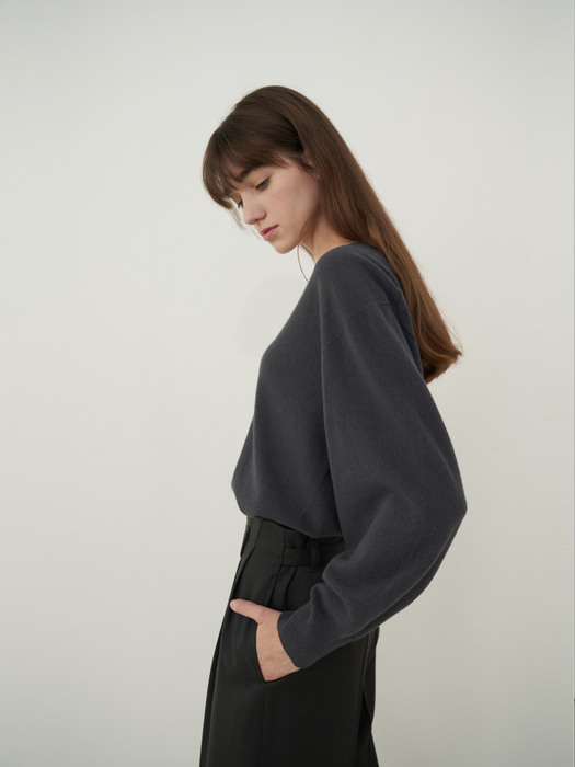 Volume sleeved knit top (grey)
