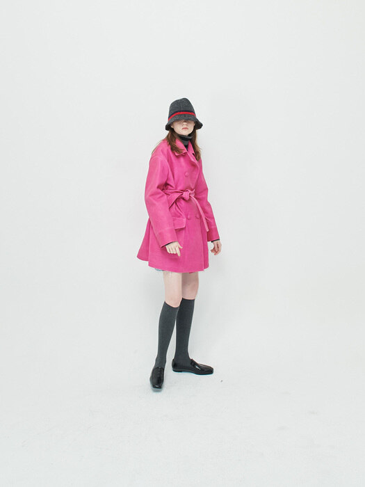 OVERSIZED COAT / VEGETABLE LAMBSKIN / PINK