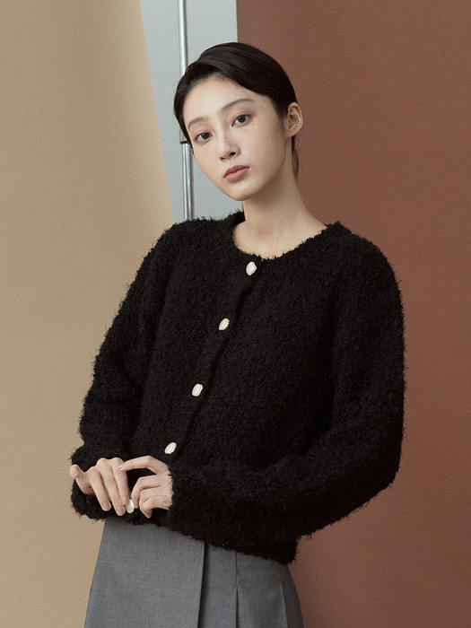 V.poodle knit cardigan (black)