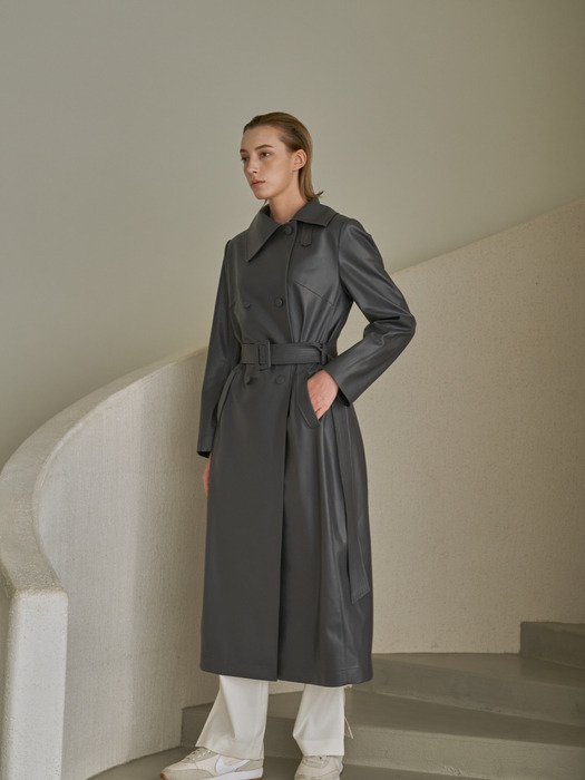 leather double belted coat