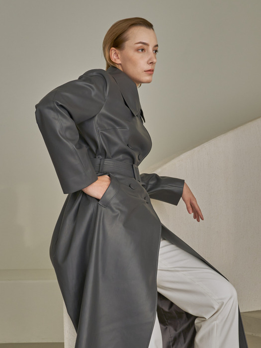 leather double belted coat
