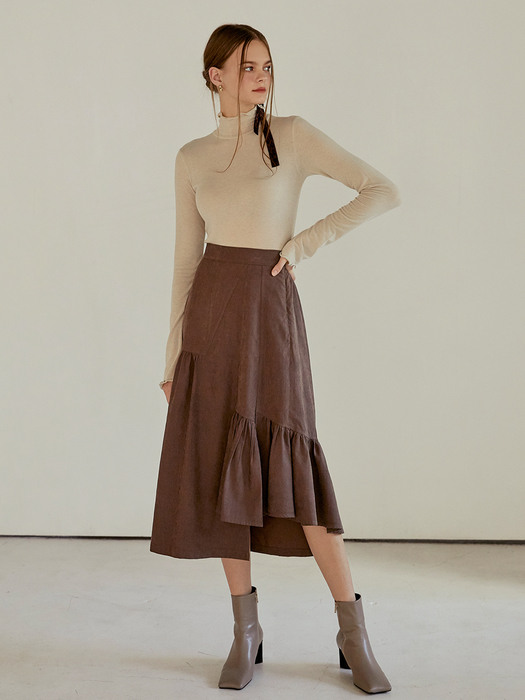 Layer Shirring Flare Skirt, Brown