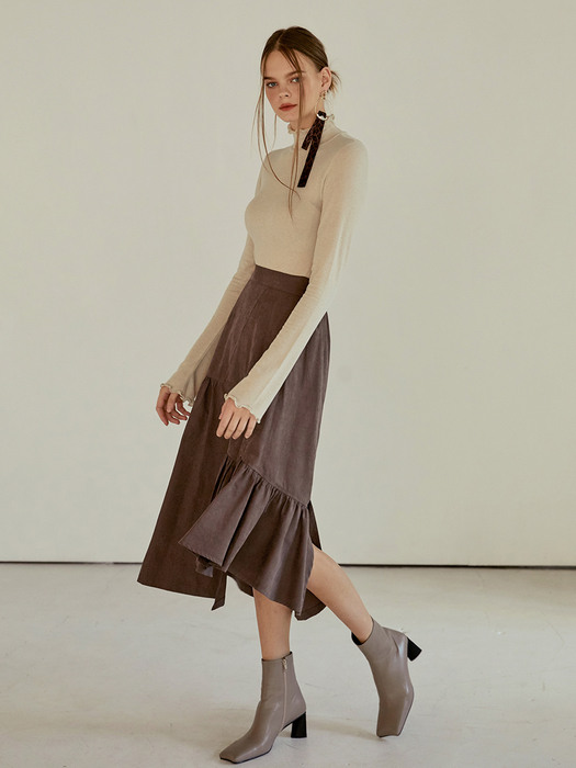 Layer Shirring Flare Skirt, Brown