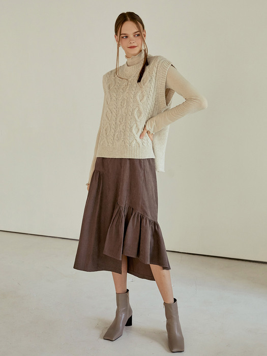 Layer Shirring Flare Skirt, Brown