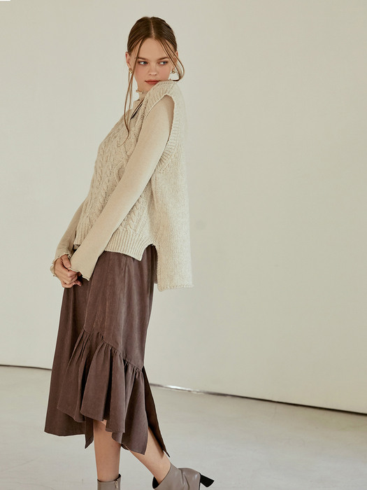 Layer Shirring Flare Skirt, Brown