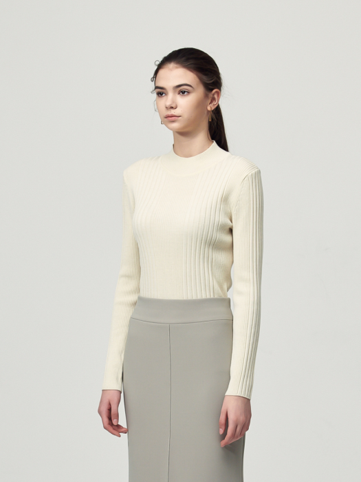 Ribbed High-Neck Wool Knit_Cream
